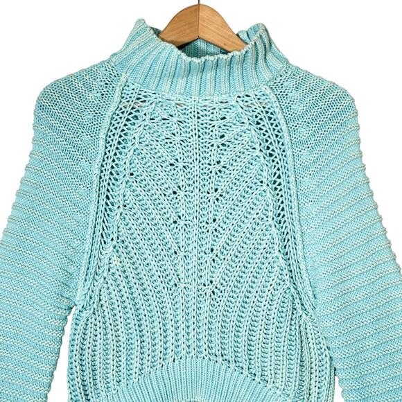 Free People Womens Sweetheart Mock Sweater in Ocean Blue, Boho Slouchy | XS - Picture 3 of 9